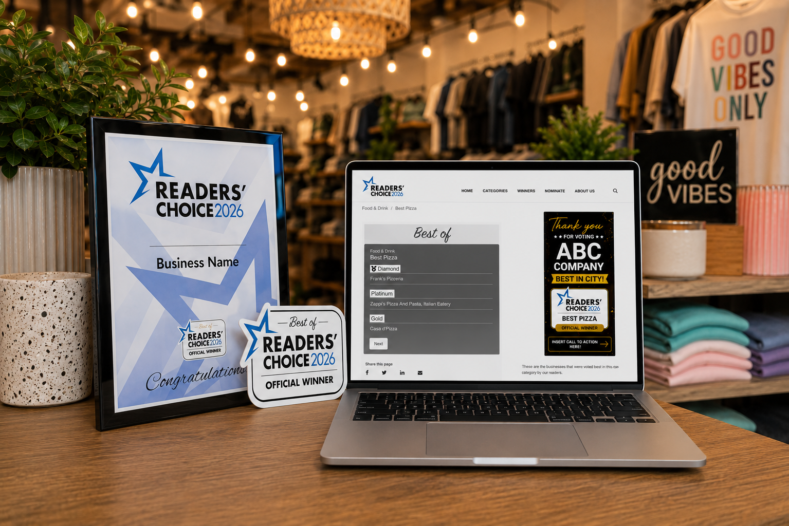 Official Readers' Choice Winner Package - Display Ad, Plaque & Decals Included